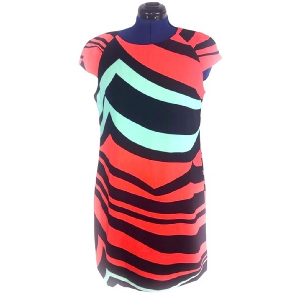 Gabby Skye 14P orange green‎ black neon animal print A line retro dress
